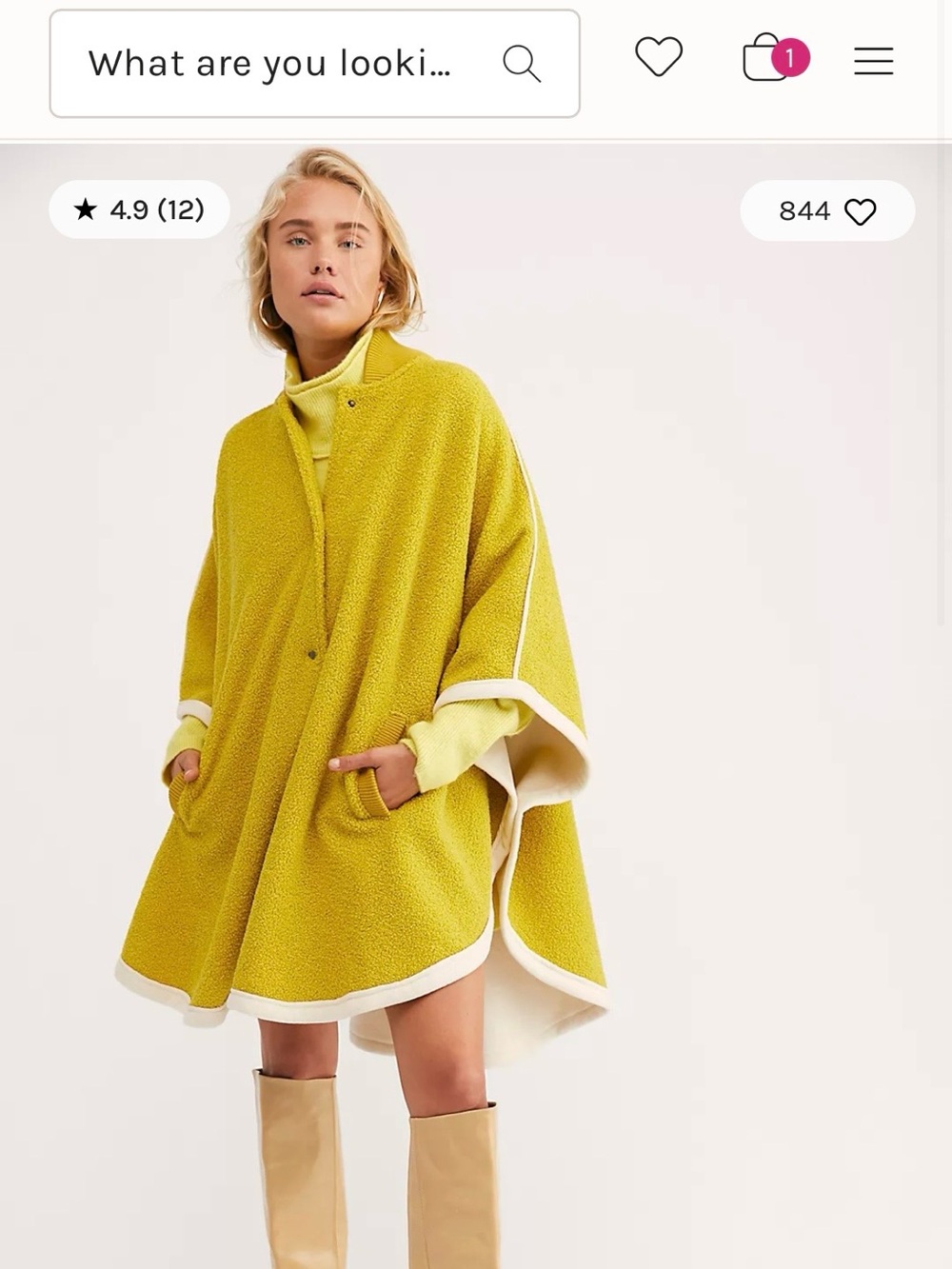 Free People Yellow Bouclé Contrast-Trim Poncho